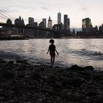 Dark painting of girl at water