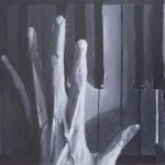 Painting of hands on piano keys