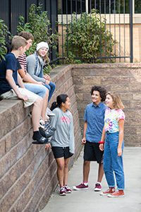 upper school students in the Benz courtyard