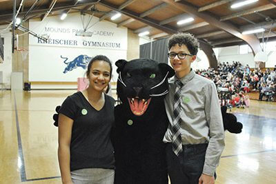 panther and middle school students at the groundbreaking ceremony