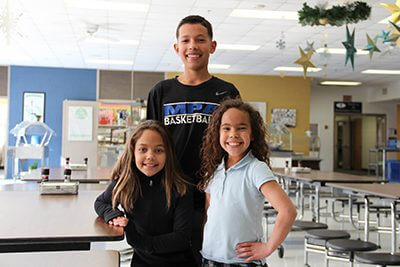 Green family in the cafeteria