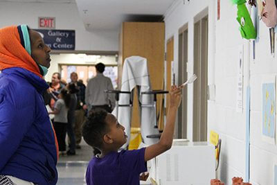 families view art at lower school art show