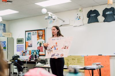 upper school student giving a presentation