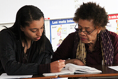 grandparent visiting upper school student