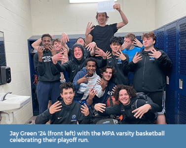 MPA varsity basketball celebrating their playoff run