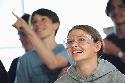 Upper School students taking part in chemistry lab