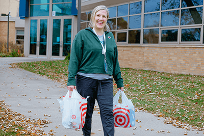 An MPA parent helping out at the food drive.