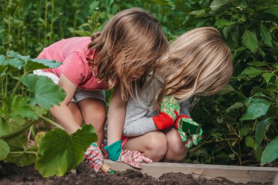 Two Kindergarten students in the garden