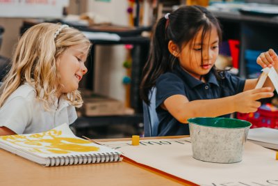 Two Kindergarteners in Art Class