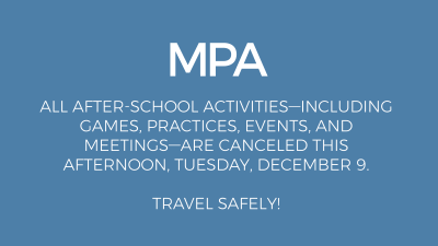 Image with text stating that after-school activities are canceled. 